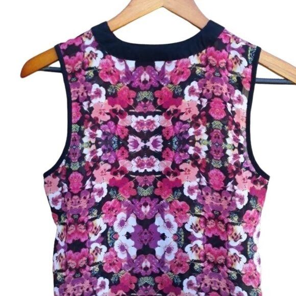 Nicole Tunic Top Sleeveless Button Down Blouse Pansy Floral Pink Black Sz XS - Picture 8 of 12